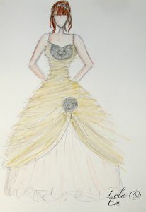 Big, bold and unique bespoke wedding dress design by bridal designer from Warwickshire