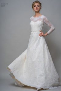 Sleeved lace Louise Bentley wedding dress with belt