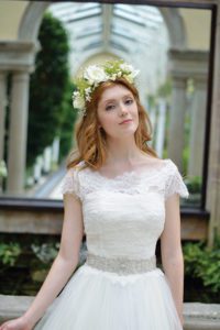 Designer sleeved wedding dress by Ivory and Co at Boho Bride boutique in Warwickshire