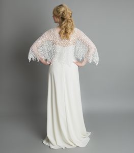 Boho style wedding dress in Stratford Upon Avon. Wedding dress has loose sleeves with unique edging and a floaty summer shirt