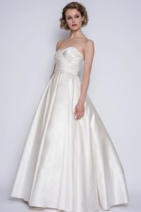 Strapless satin wedding dress by Loulou Bridal