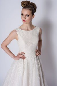 Short lace Loulou Bridal wedding dress at Stratford bridal shop