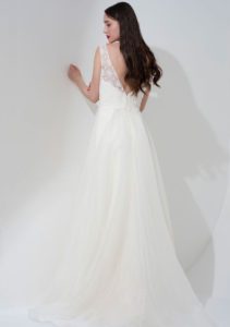 Structured, quality summer boho wedding dress with flutter sleeves and an open back in Stratford-Upon-Avon, UK