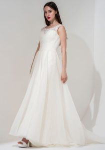Structured, quality summer boho wedding dress with flutter sleeves and an open back in Stratford-Upon-Avon, UK