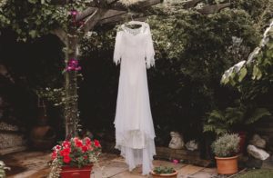 Unique, lace wedding dress made bespoke for alternative bride