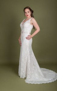 Lace bridal dress at Stratford-Upon-Avon wedding dress shop Boho Bride boutique Stratford