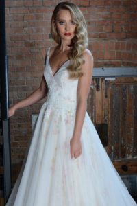 Floral coloured wedding dress by Lois Wild
