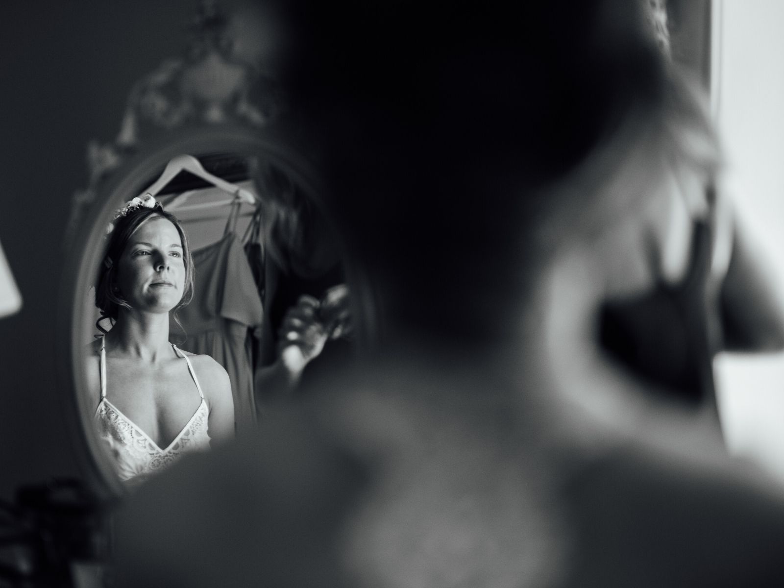 Bride getting ready for her relaxed countryside wedding