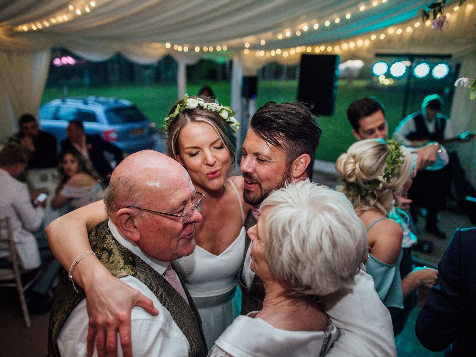 Family dancing at wedding in Warwickshire