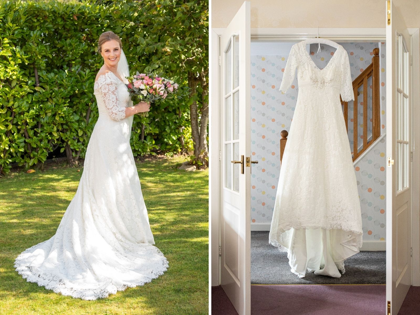 Rachel wearing a sleeved lave Millie May wedding dress from Boho Bride Boutique