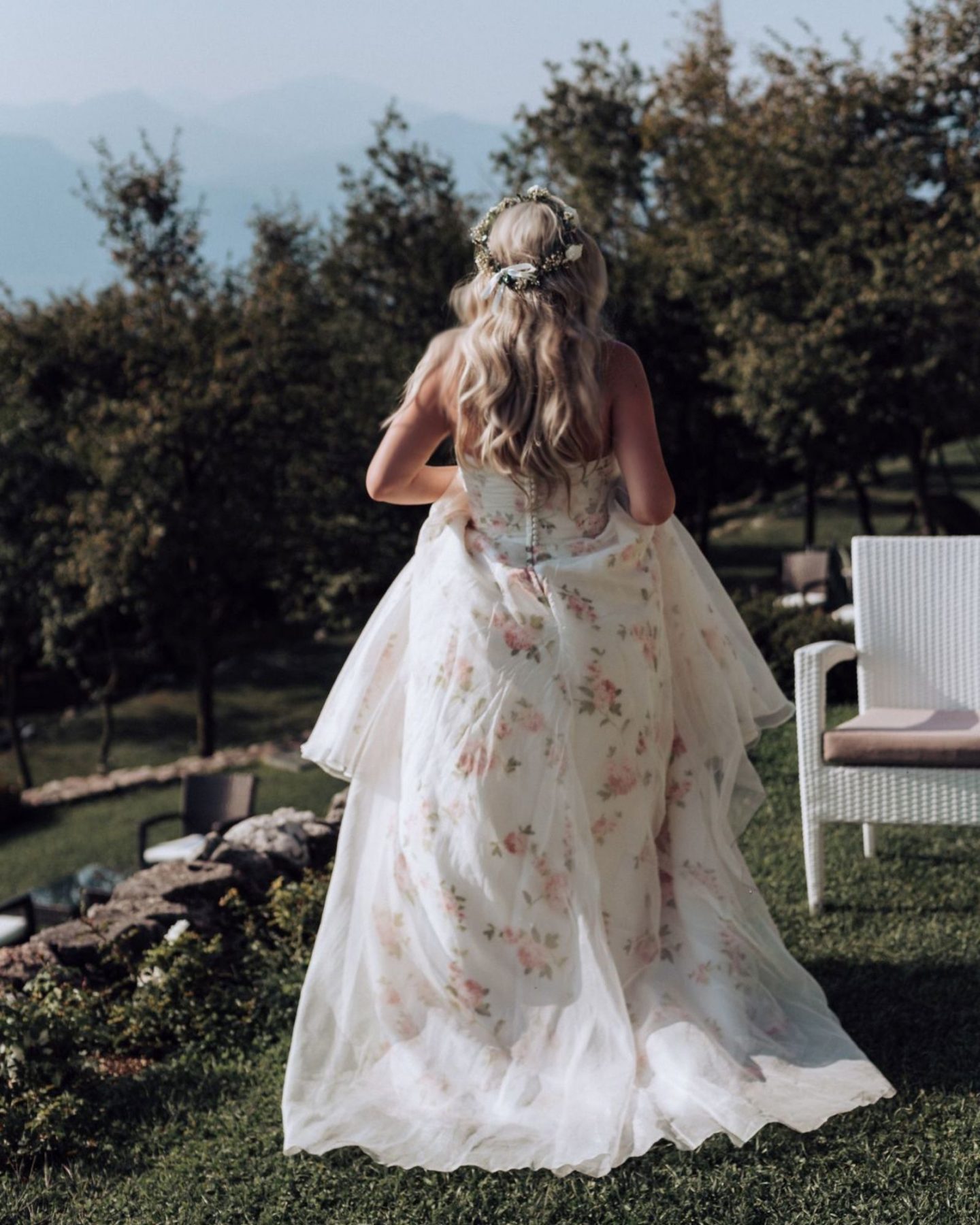 floral pink rose wedding dress