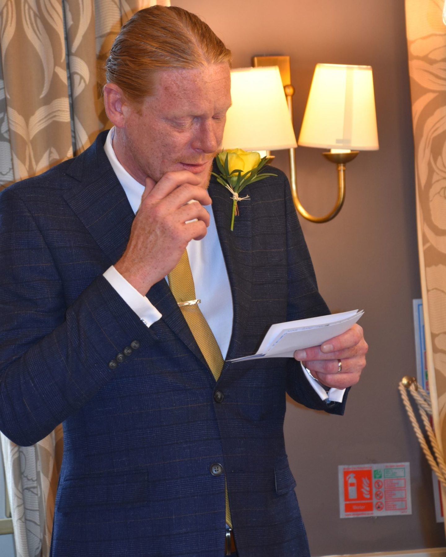 Estelle's husband Simon giving a speech at their wedding day