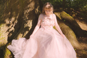 Boho blush pink wedding dress