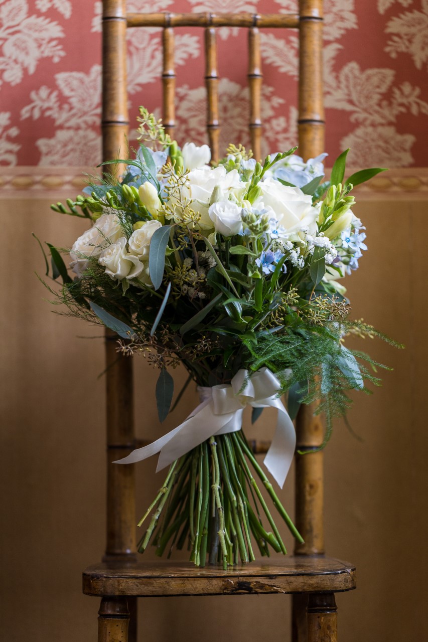 Blue and white wedding bouquet