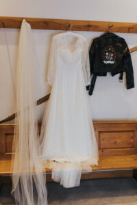 Boho Wedding dress and biker jacket