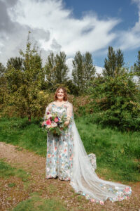 Coloured lace wedding dress